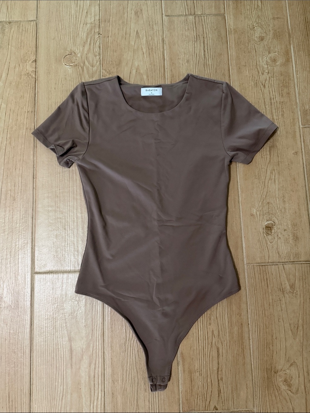Babaton Taupe-Brown Short Sleeve One-Piece Bodysuit